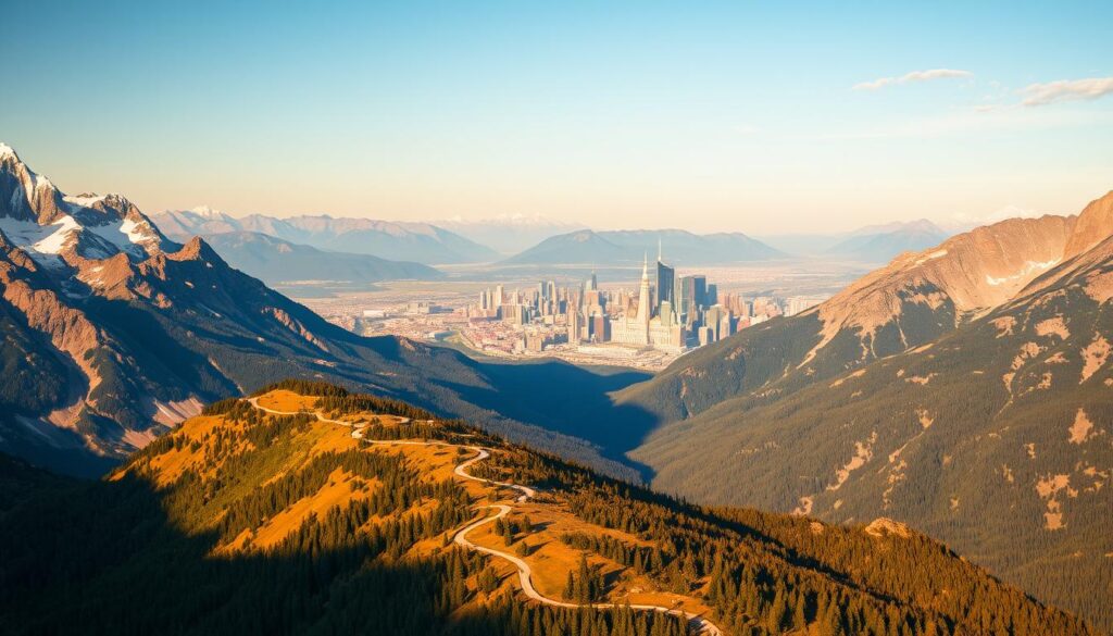 Mountain trails and city skylines